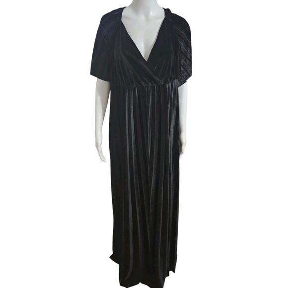 ASOS Curve Size 22 Black Velvet Pleated Maxi Dress Cutout Back - Picture 2 of 11